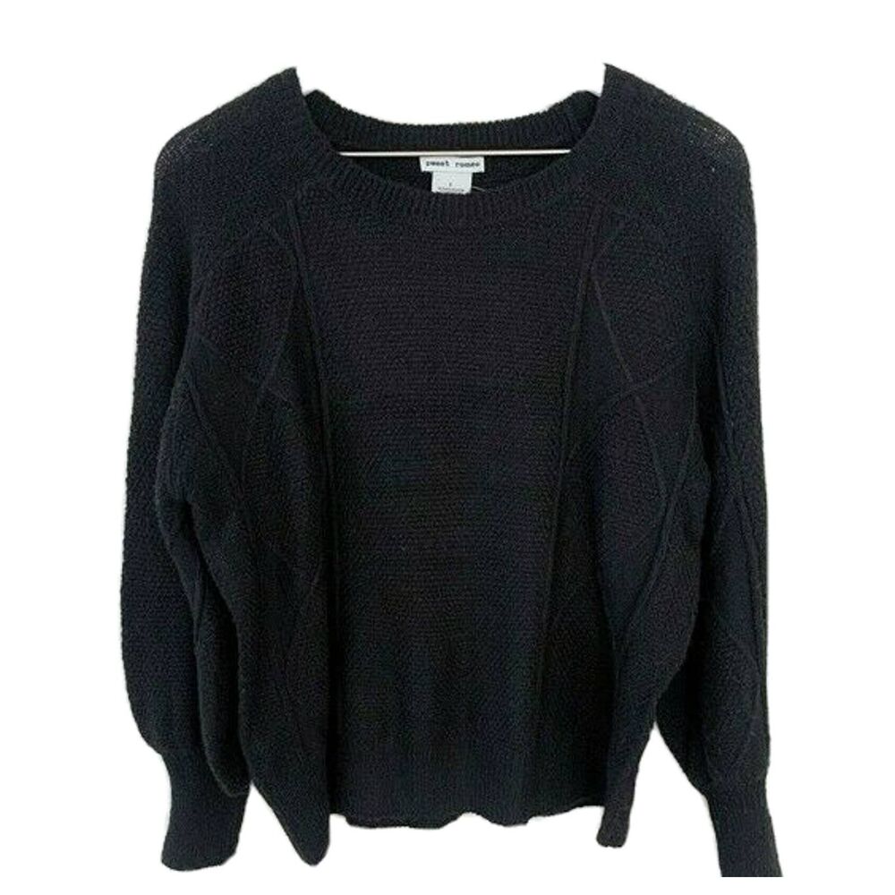 NWT Sweet Romeo Womens Size Small Black Argyle Look Pullover Sweater
